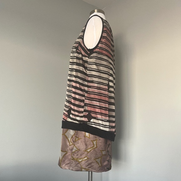 Alysi Silk Floral Striped A-line Cocktail Sleeveless Abstract Italy Dress - Picture 4 of 13